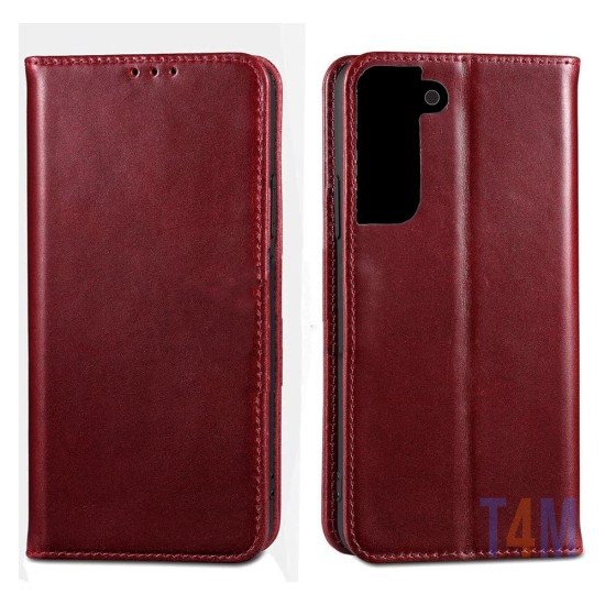 LEATHER FLIP COVER WITH INTERNAL POCKET FOR SAMSUNG GALAXY S22 PLUS RED